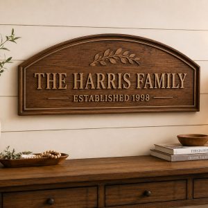 Arched personalized family established wooden wall plaque